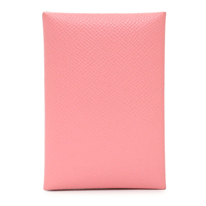 Exclusive Hermes Pink Epsom Calvi Duo Card Case — Front View