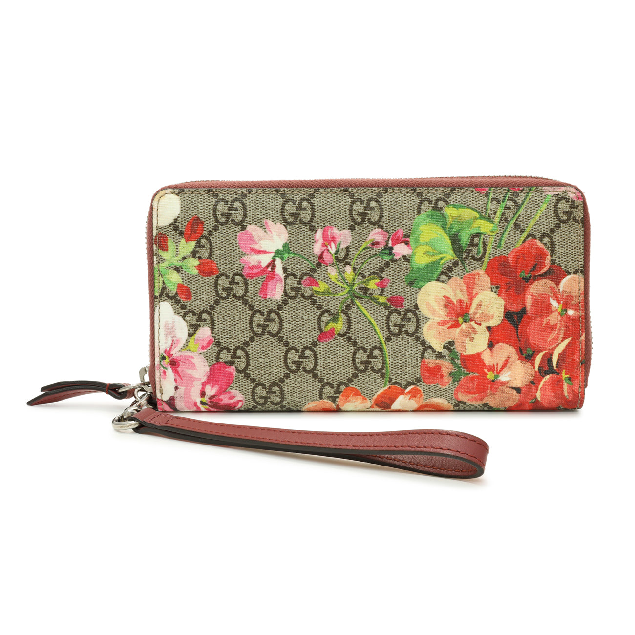 Exclusive Gucci GG Supreme Monogram Blooms Wristlet Wallet — Front View