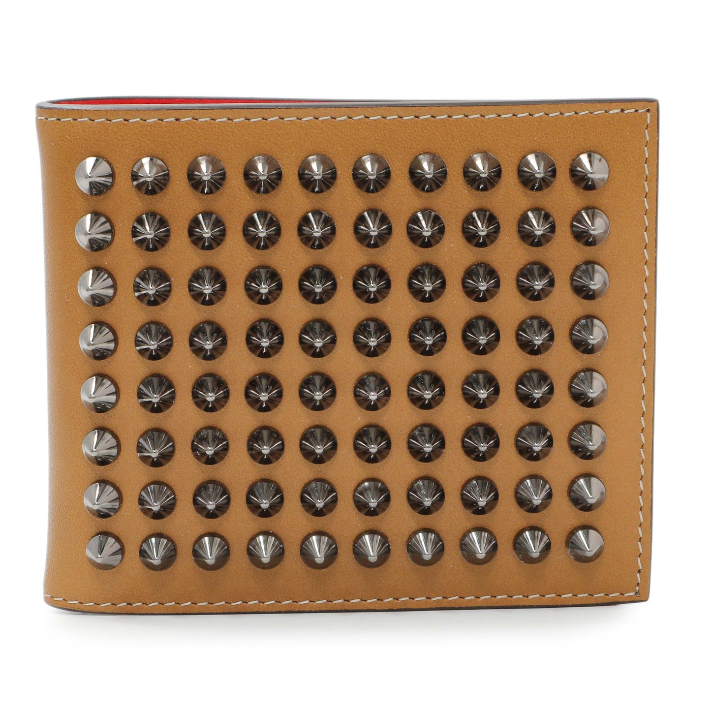 Exclusive Christian Louboutin Tan Calfskin Spiked Bill Clip Wallet — Front View