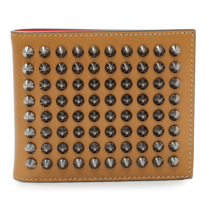 Exclusive Christian Louboutin Tan Calfskin Spiked Bill Clip Wallet — Front View