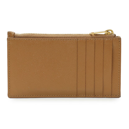 Exclusive Saint Laurent Brown Grain De Poudre Matelasse Chevron Monogram Fragments Zippered Card Case — Side View