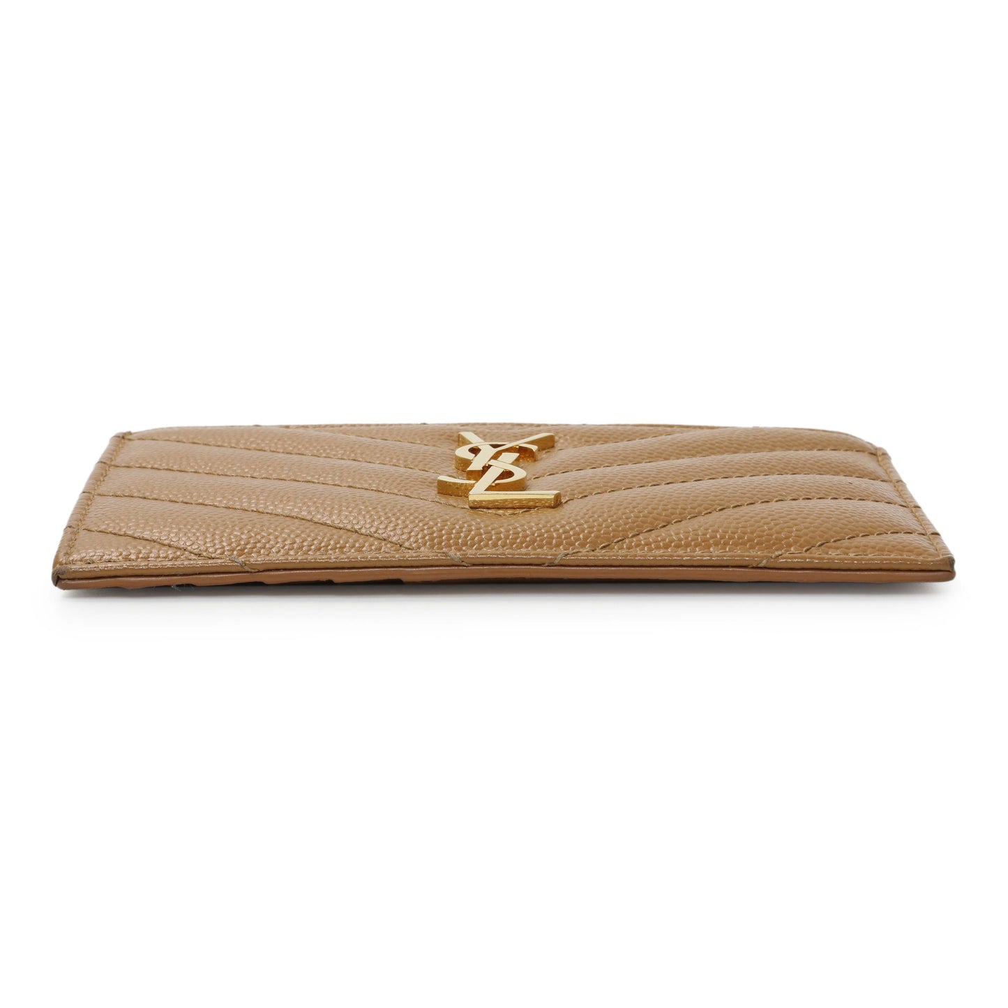 Exclusive Saint Laurent Brown Grain De Poudre Matelasse Chevron Monogram Fragments Zippered Card Case — Back View