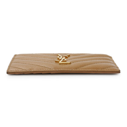 Exclusive Saint Laurent Brown Grain De Poudre Matelasse Chevron Monogram Fragments Zippered Card Case — Back View