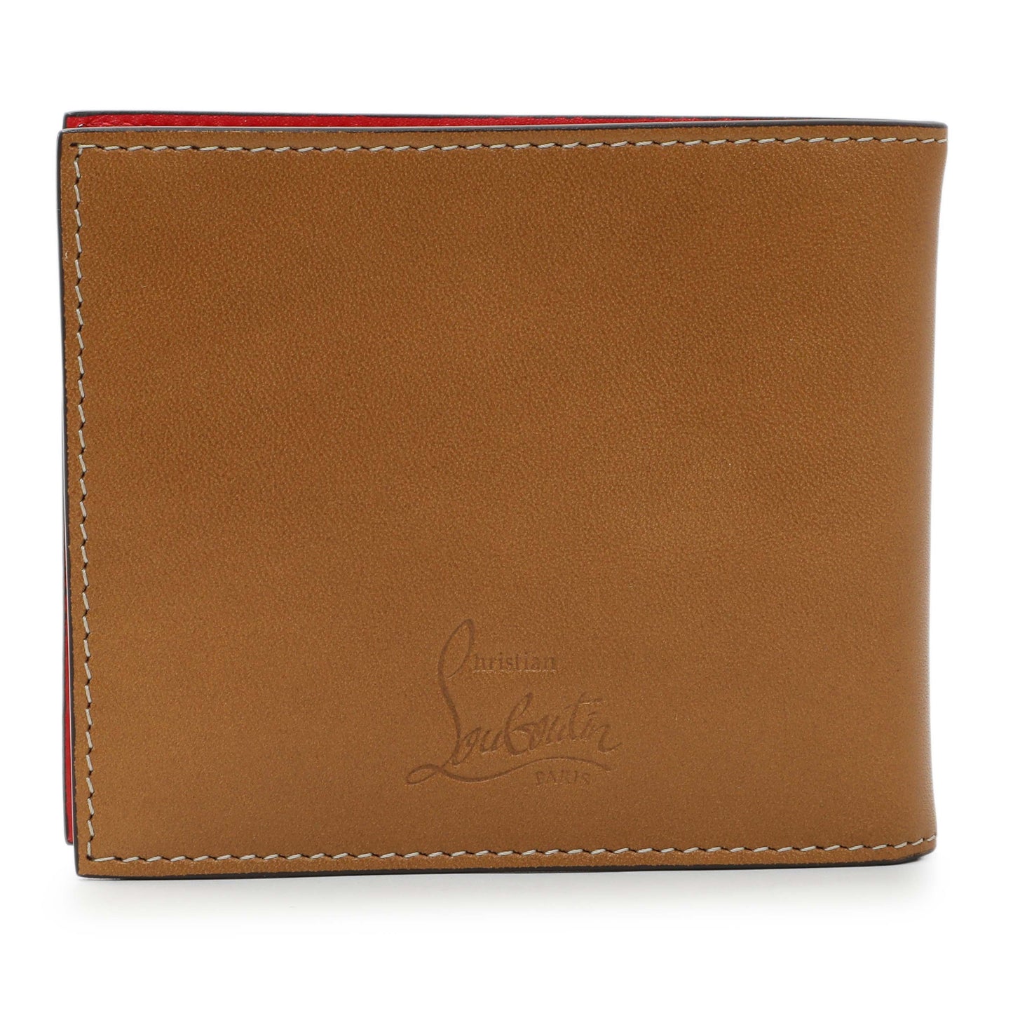 Exclusive Christian Louboutin Tan Calfskin Spiked Bill Clip Wallet — Side View