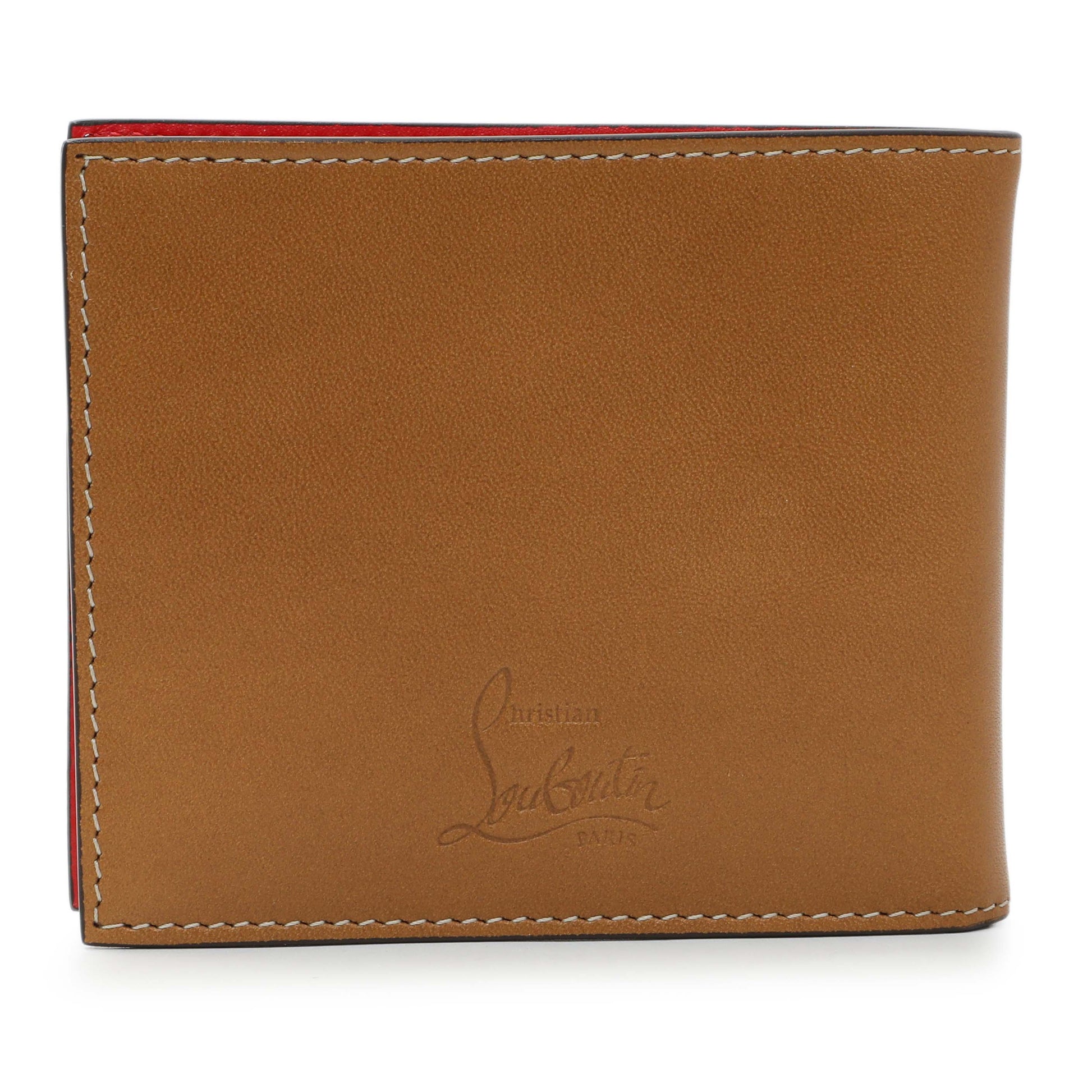 Exclusive Christian Louboutin Tan Calfskin Spiked Bill Clip Wallet — Side View