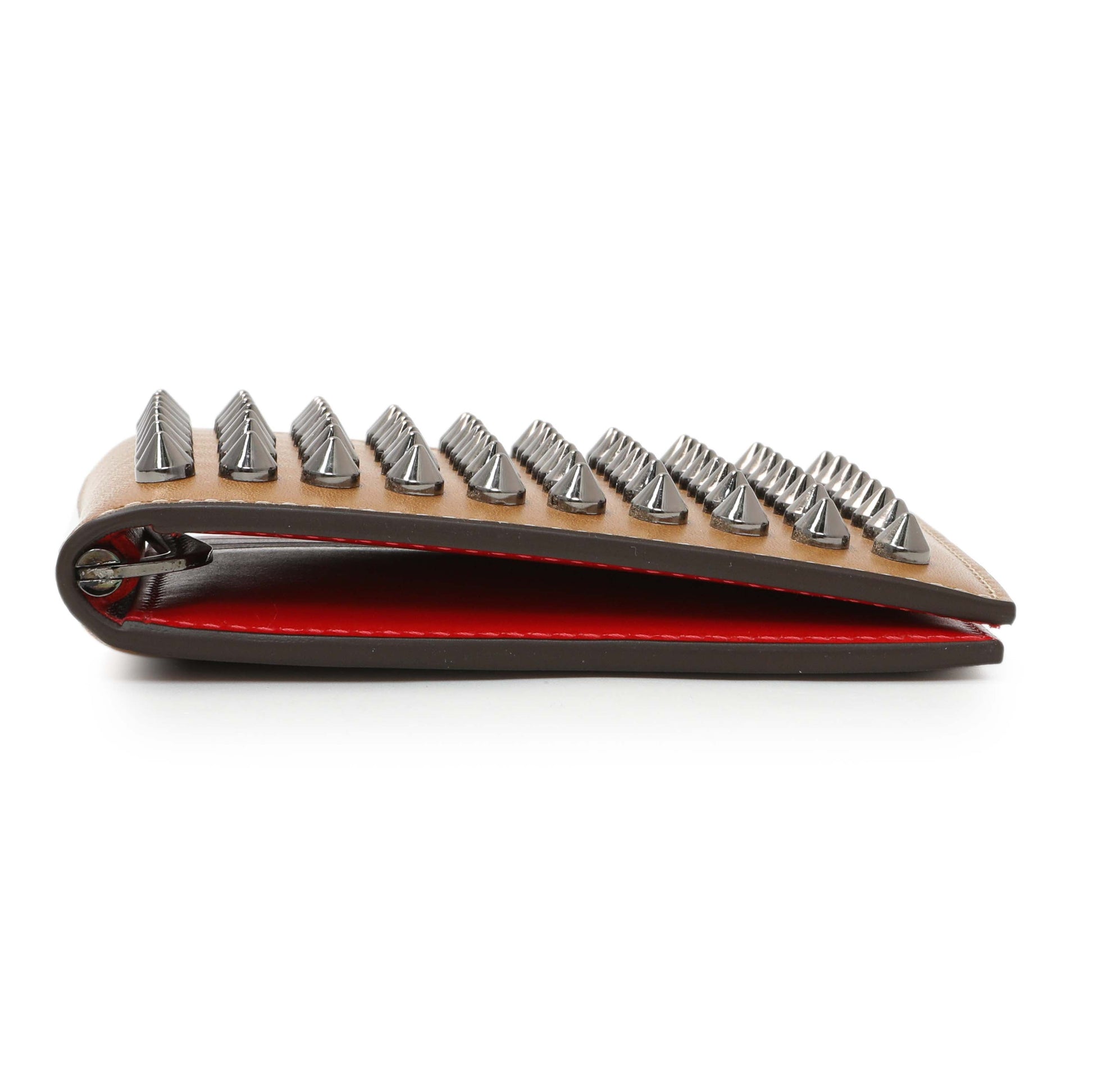Exclusive Christian Louboutin Tan Calfskin Spiked Bill Clip Wallet — Back View