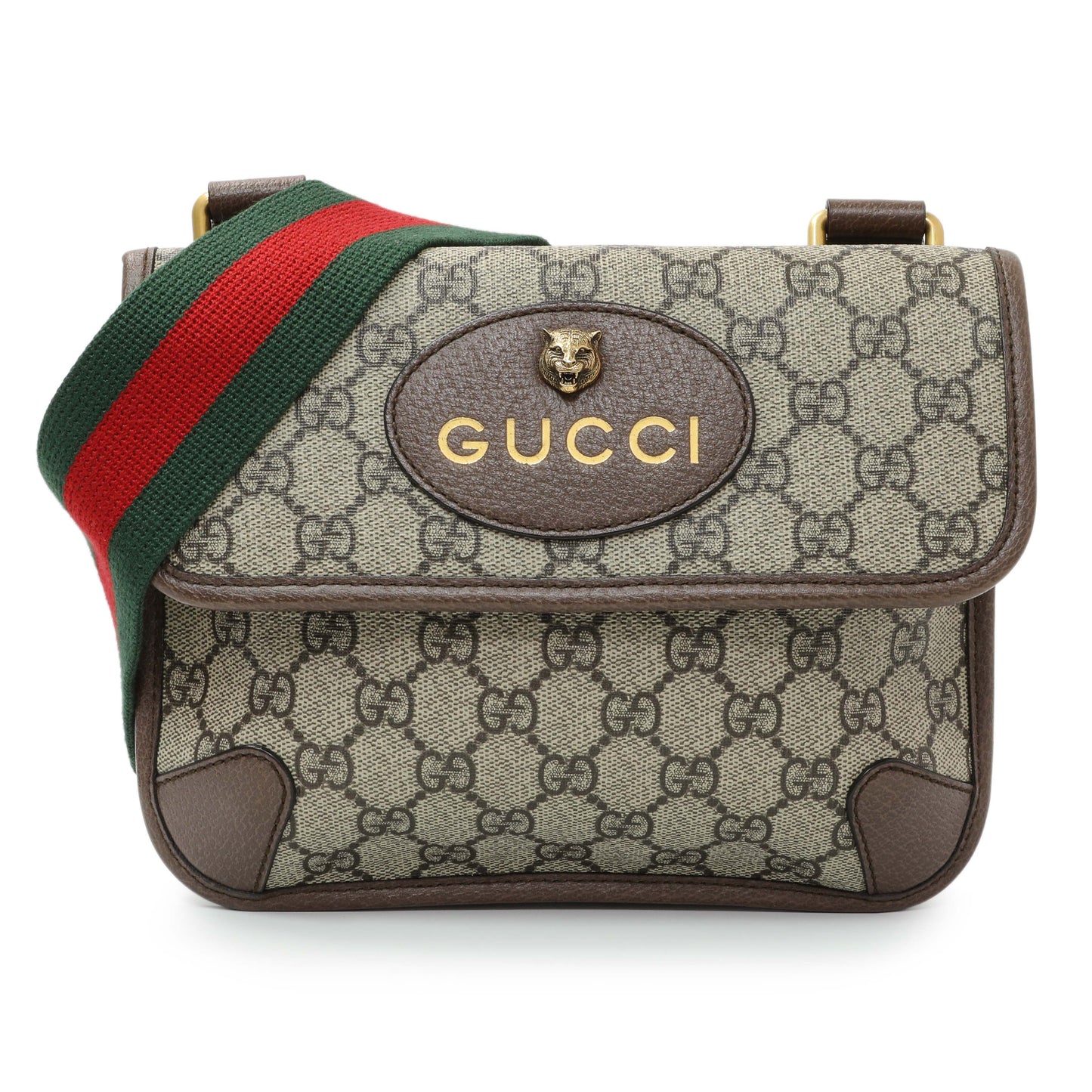Exclusive Gucci GG Supreme Monogram Web Small Neo Vintage Double Flap Messenger Bag — Front View