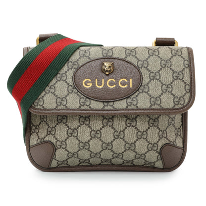 Exclusive Gucci GG Supreme Monogram Web Small Neo Vintage Double Flap Messenger Bag — Front View