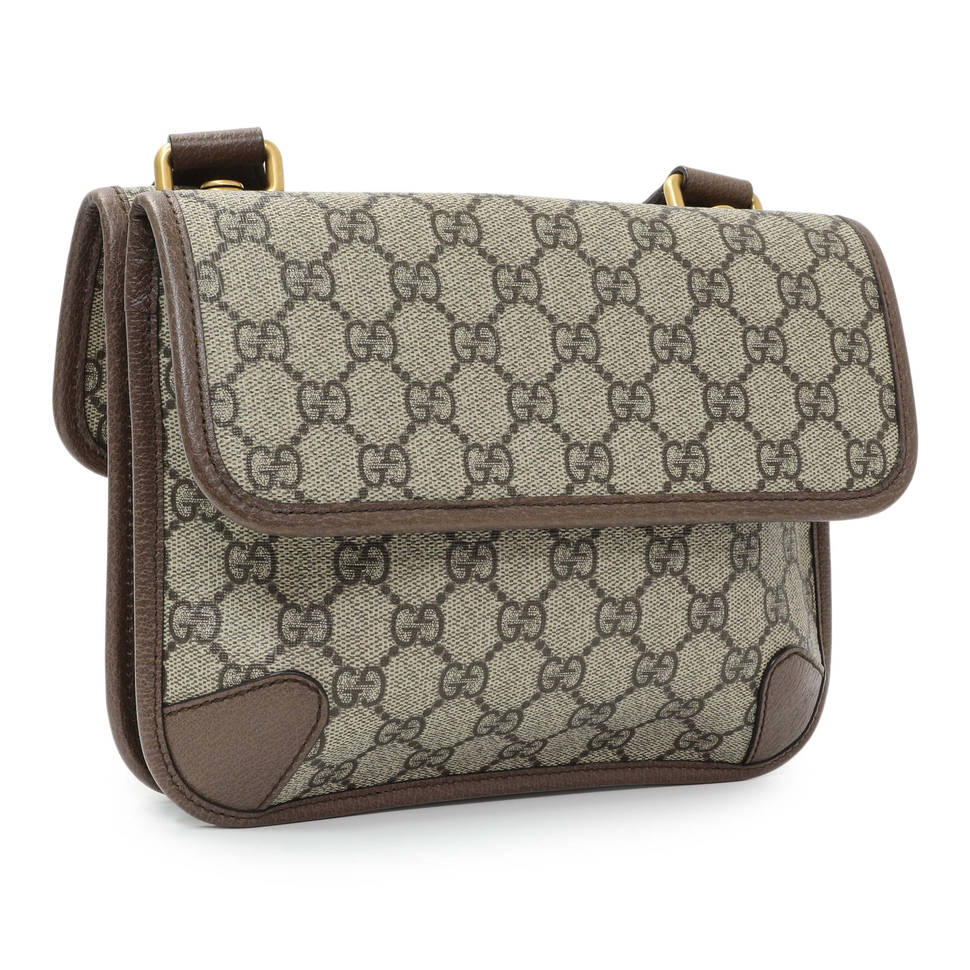Exclusive Gucci GG Supreme Monogram Web Small Neo Vintage Double Flap Messenger Bag — Side View