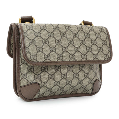 Exclusive Gucci GG Supreme Monogram Web Small Neo Vintage Double Flap Messenger Bag — Side View