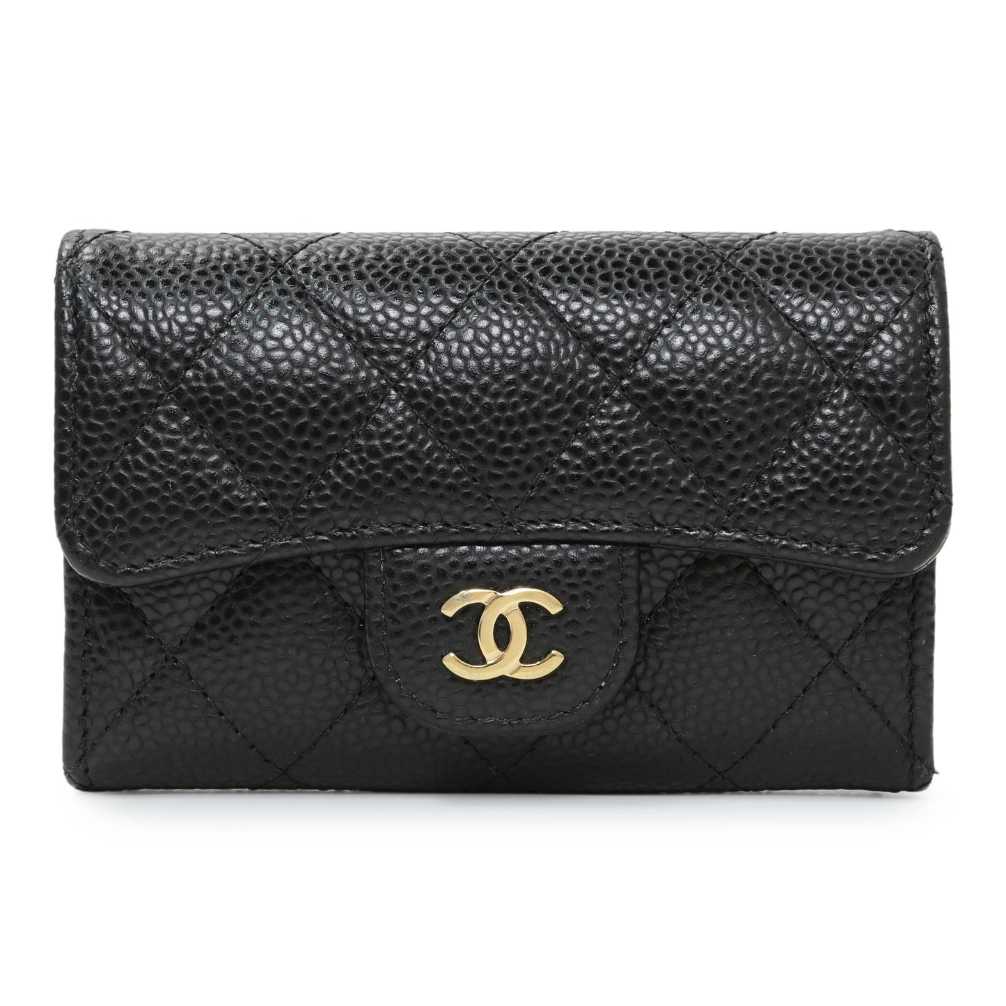 Exclusive Chanel Black Caviar Quilted Flap Card Holder Wallet — Front View