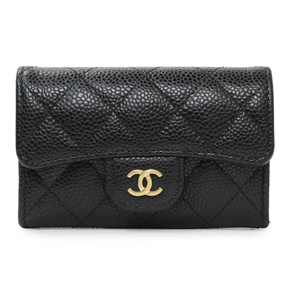 Exclusive Chanel Black Caviar Quilted Flap Card Holder Wallet — Front View
