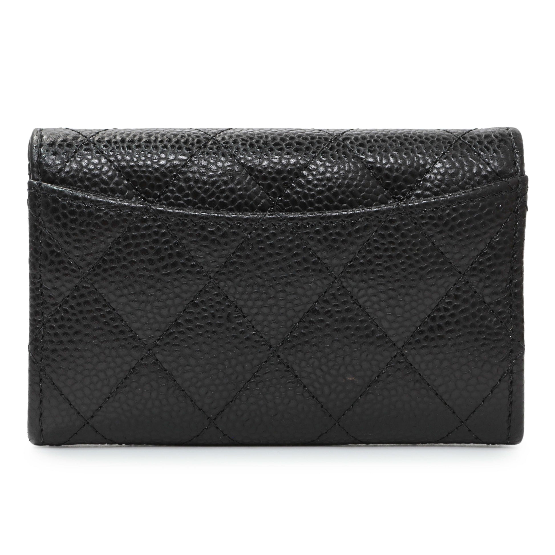 Exclusive Chanel Black Caviar Quilted Flap Card Holder Wallet — Side View