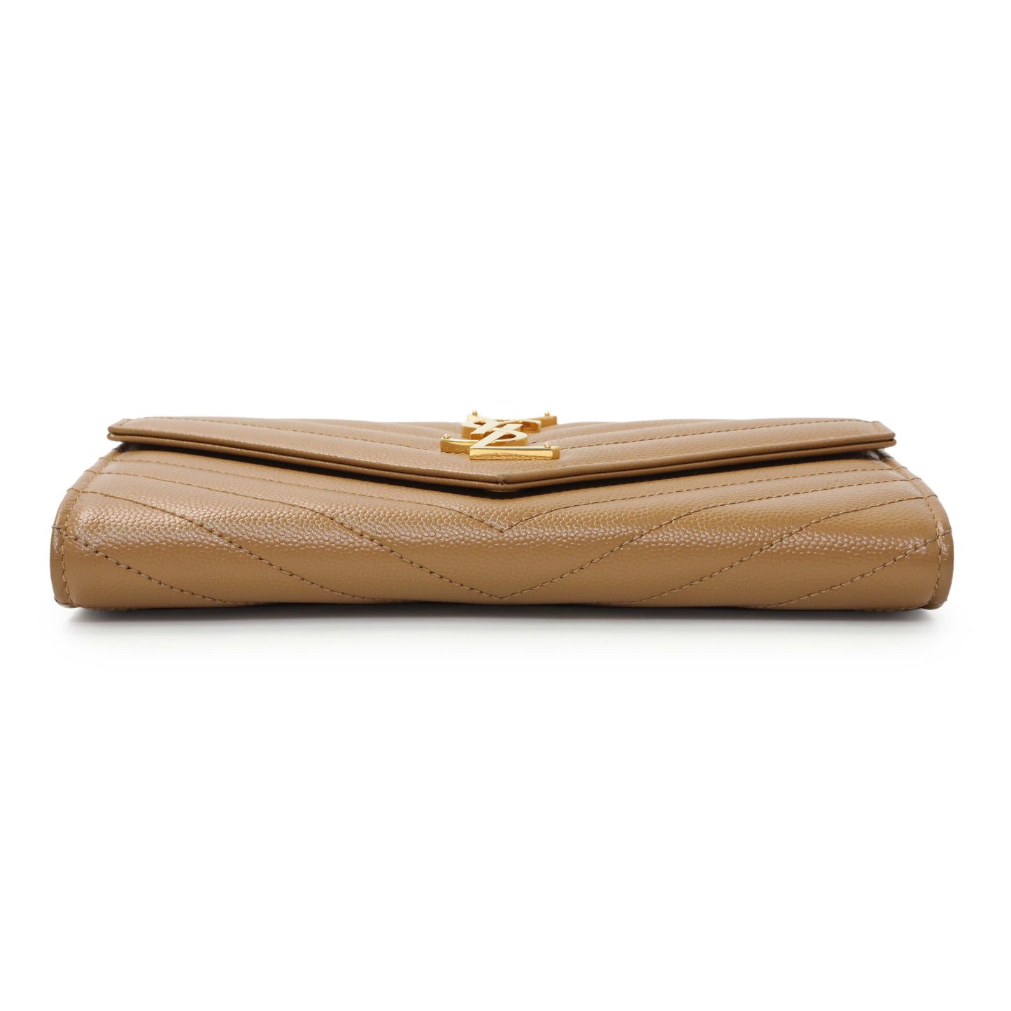 Exclusive Saint Laurent Brown Grain De Poudre Matelasse Chevron Monogram Flap Wallet — Back View