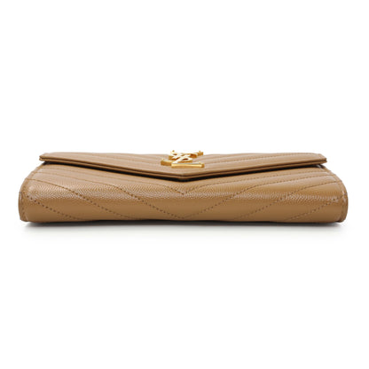 Exclusive Saint Laurent Brown Grain De Poudre Matelasse Chevron Monogram Flap Wallet — Back View