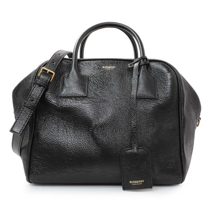 Exclusive Burberry Black Patent Cube Bowling Bag — Front View