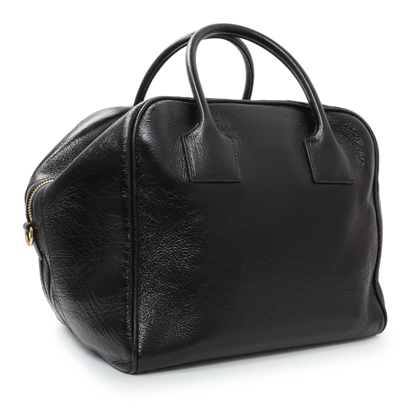 Exclusive Burberry Black Patent Cube Bowling Bag — Side View