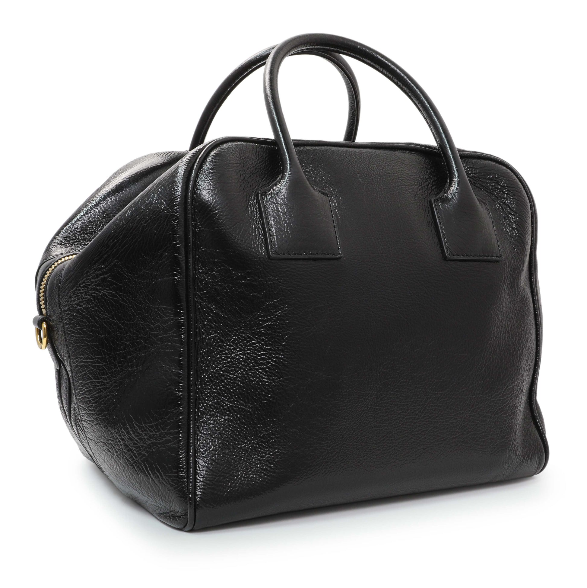 Exclusive Burberry Black Patent Cube Bowling Bag — Side View