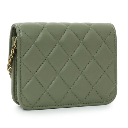 Exclusive Chanel Green Quilted Lambskin Pearl Crush Clutch With Chain — Side View