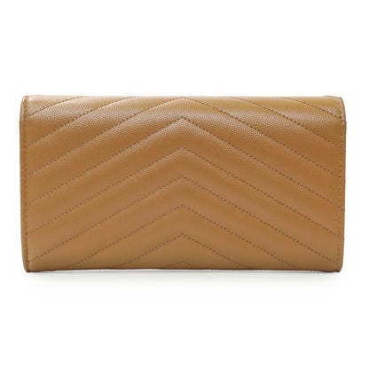 Exclusive Saint Laurent Brown Grain De Poudre Matelasse Chevron Monogram Flap Wallet — Side View
