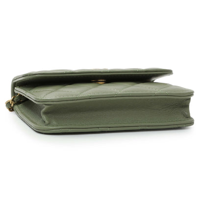 Exclusive Chanel Green Quilted Lambskin Pearl Crush Clutch With Chain — Back View