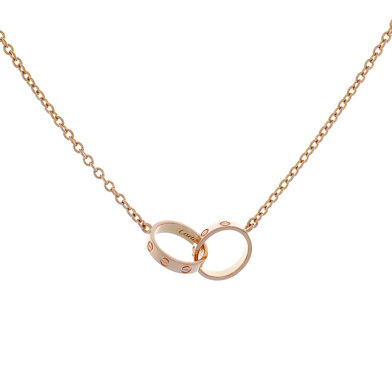 Exclusive Cartier 18K Rose Gold Interlocking Love Necklace — Front View