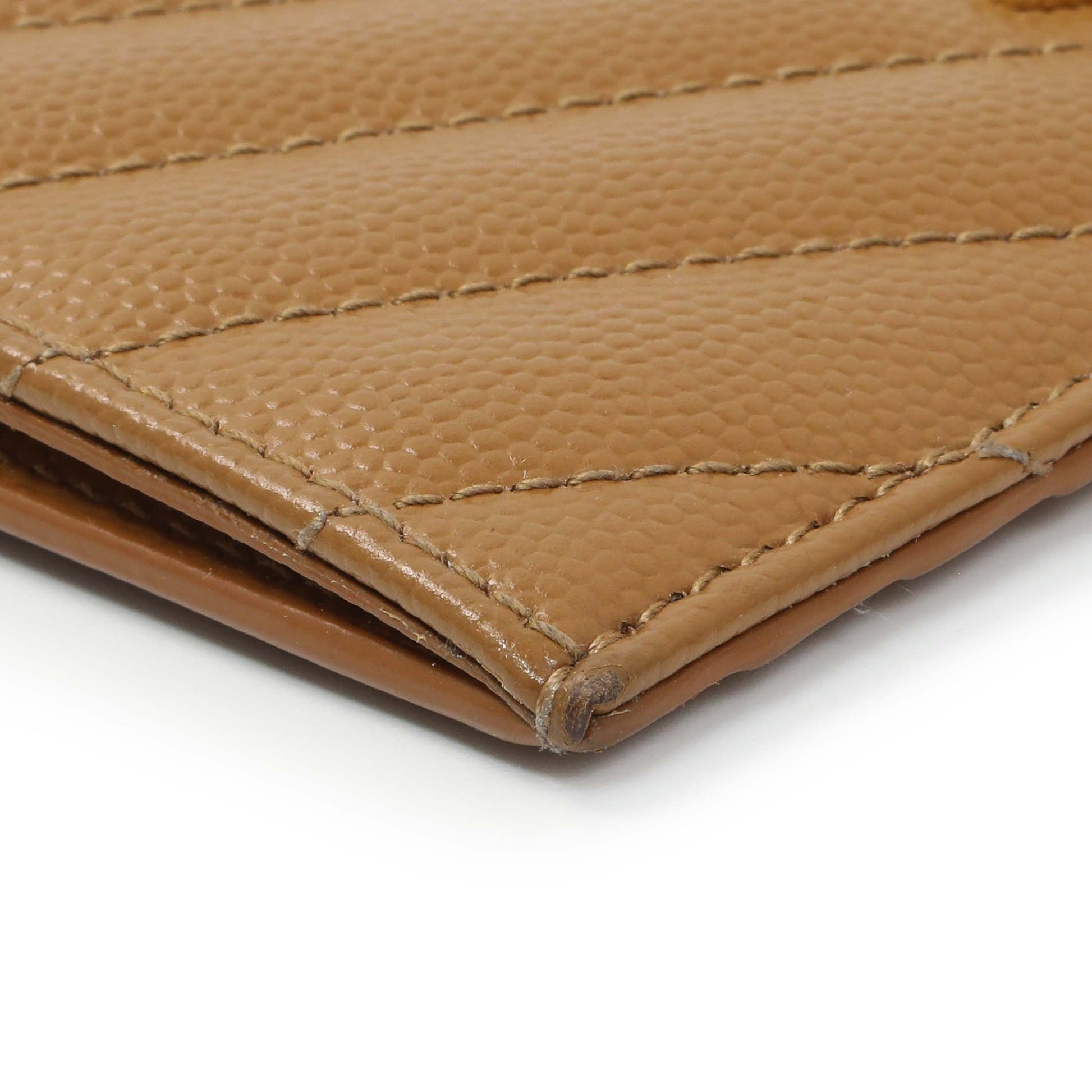 Exclusive Saint Laurent Brown Grain De Poudre Matelasse Chevron Monogram Fragments Zippered Card Case — Top View