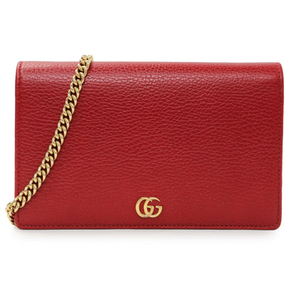 Exclusive Gucci Hibiscus Red Dollar Calfskin Mini GG Marmont Chain Wallet — Front View