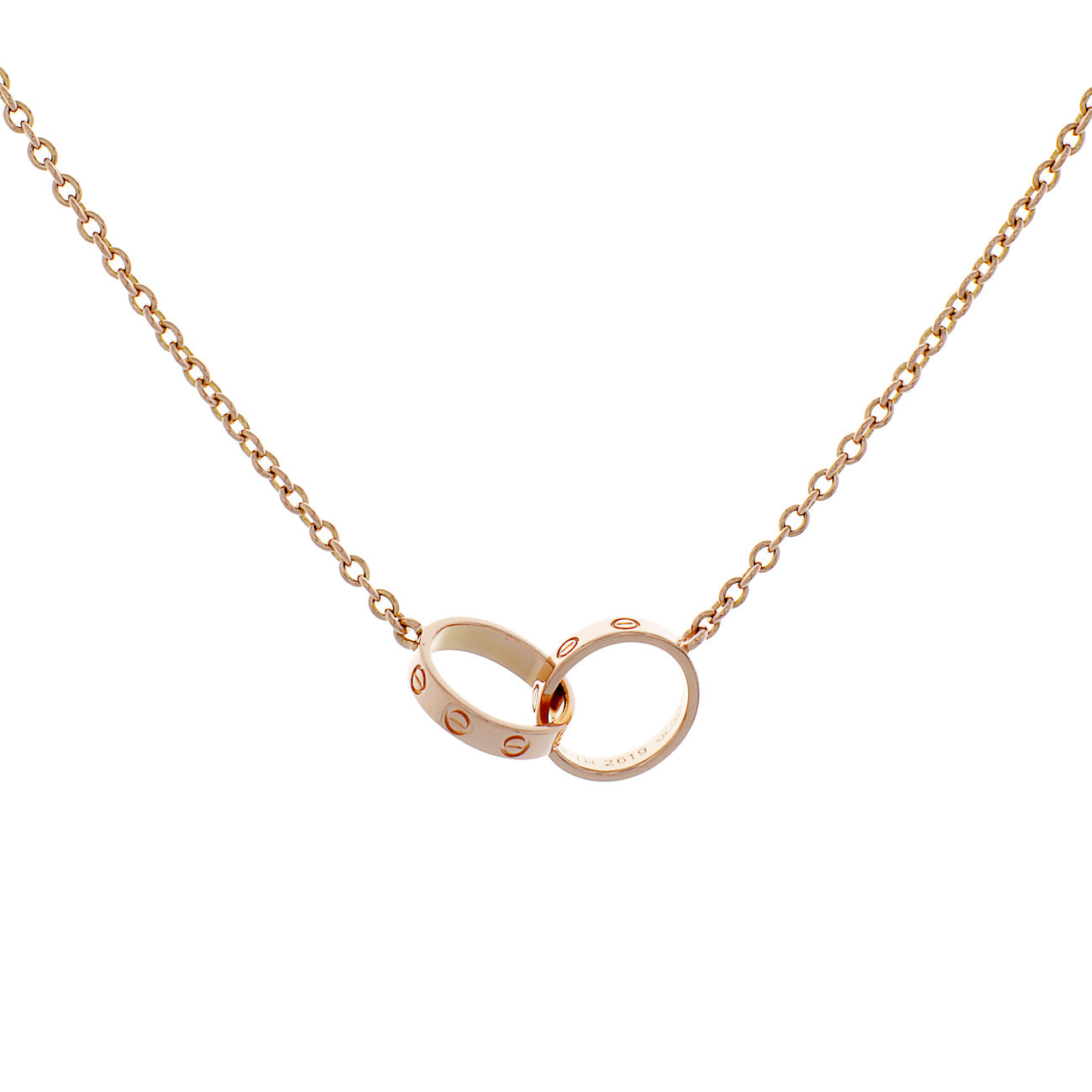 Exclusive Cartier 18K Rose Gold Interlocking Love Necklace — Side View