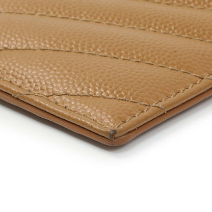 Exclusive Saint Laurent Brown Grain De Poudre Matelasse Chevron Monogram Fragments Zippered Card Case — Detail View