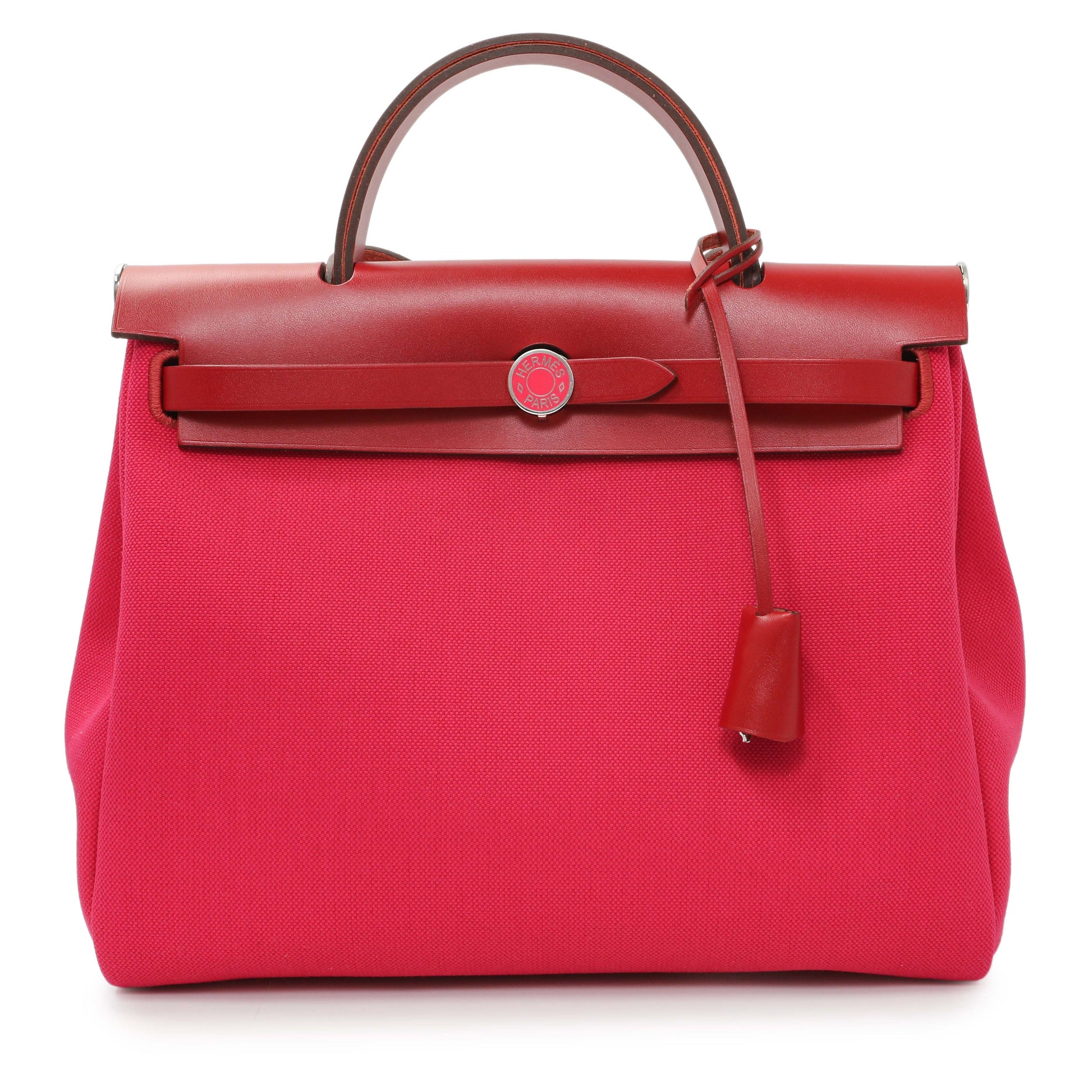 Exclusive Hermes Rose Mexico Rouge Piment Toile Militaire Vache Hunter Laque Herbag Zip Retourne 31 PM — Side View