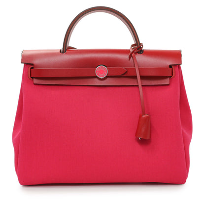 Exclusive Hermes Rose Mexico Rouge Piment Toile Militaire Vache Hunter Laque Herbag Zip Retourne 31 PM — Side View
