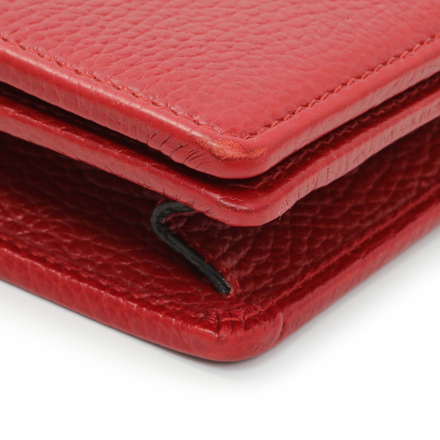 Exclusive Gucci Hibiscus Red Dollar Calfskin Mini GG Marmont Chain Wallet — Top View