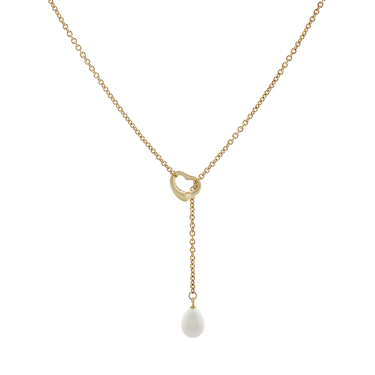 Exclusive Tiffany & Co. 18K Yellow Gold Open Heart Lariat Necklace — Front View