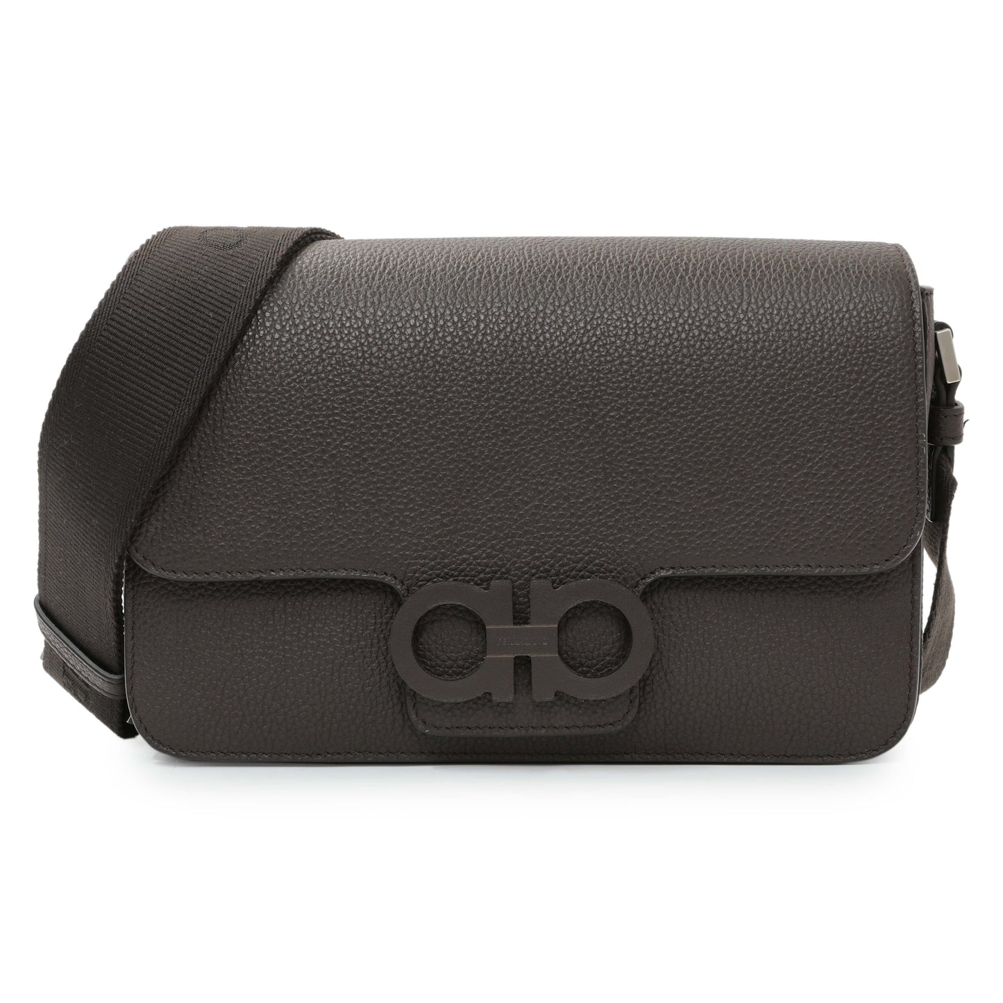 Exclusive Ferragamo Brown Double Gancini Messenger Bag — Front View