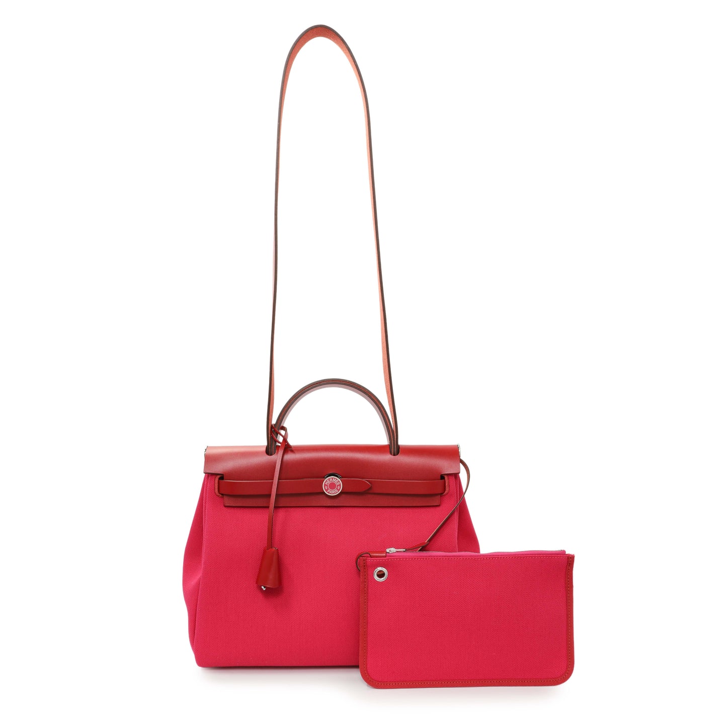 Exclusive Hermes Rose Mexico Rouge Piment Toile Militaire Vache Hunter Laque Herbag Zip Retourne 31 PM — Front View