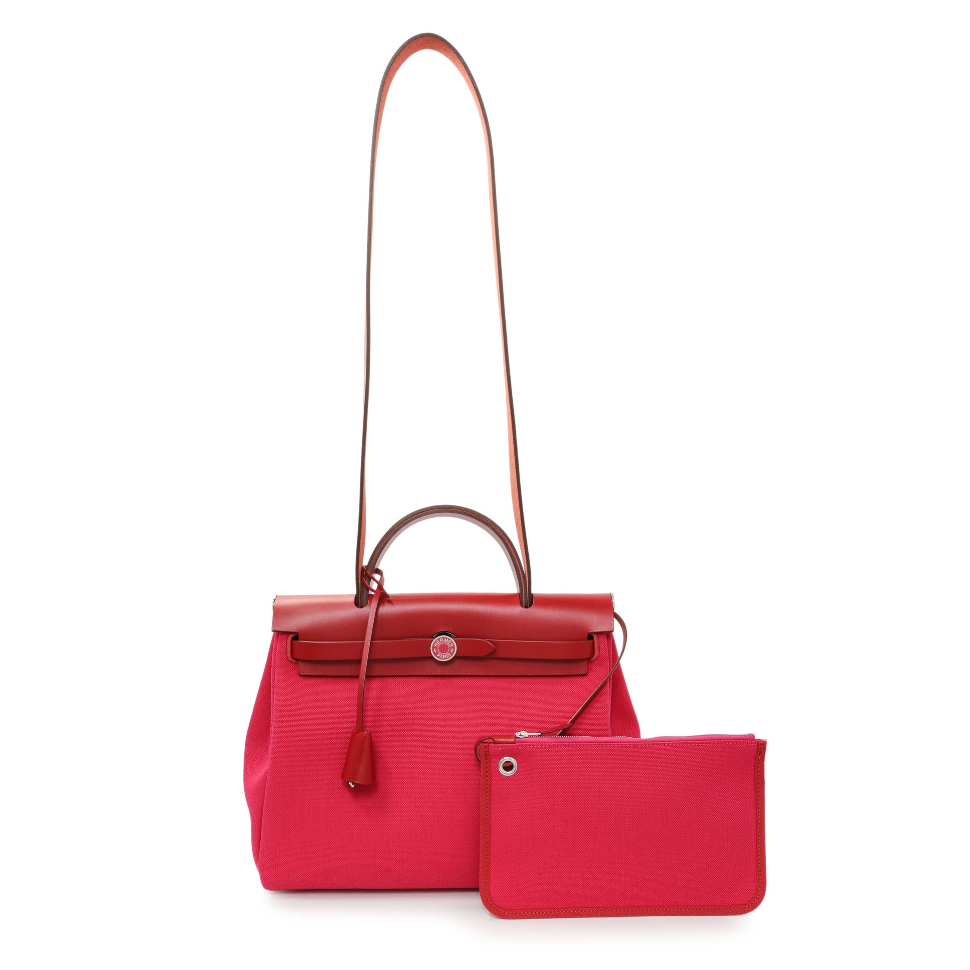Exclusive Hermes Rose Mexico Rouge Piment Toile Militaire Vache Hunter Laque Herbag Zip Retourne 31 PM — Front View
