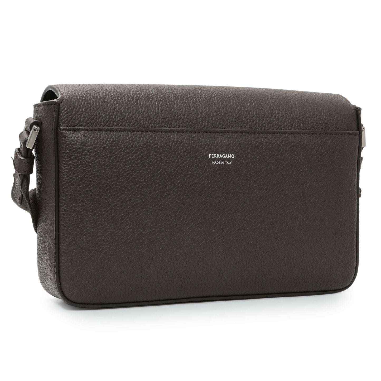 Exclusive Ferragamo Brown Double Gancini Messenger Bag — Side View