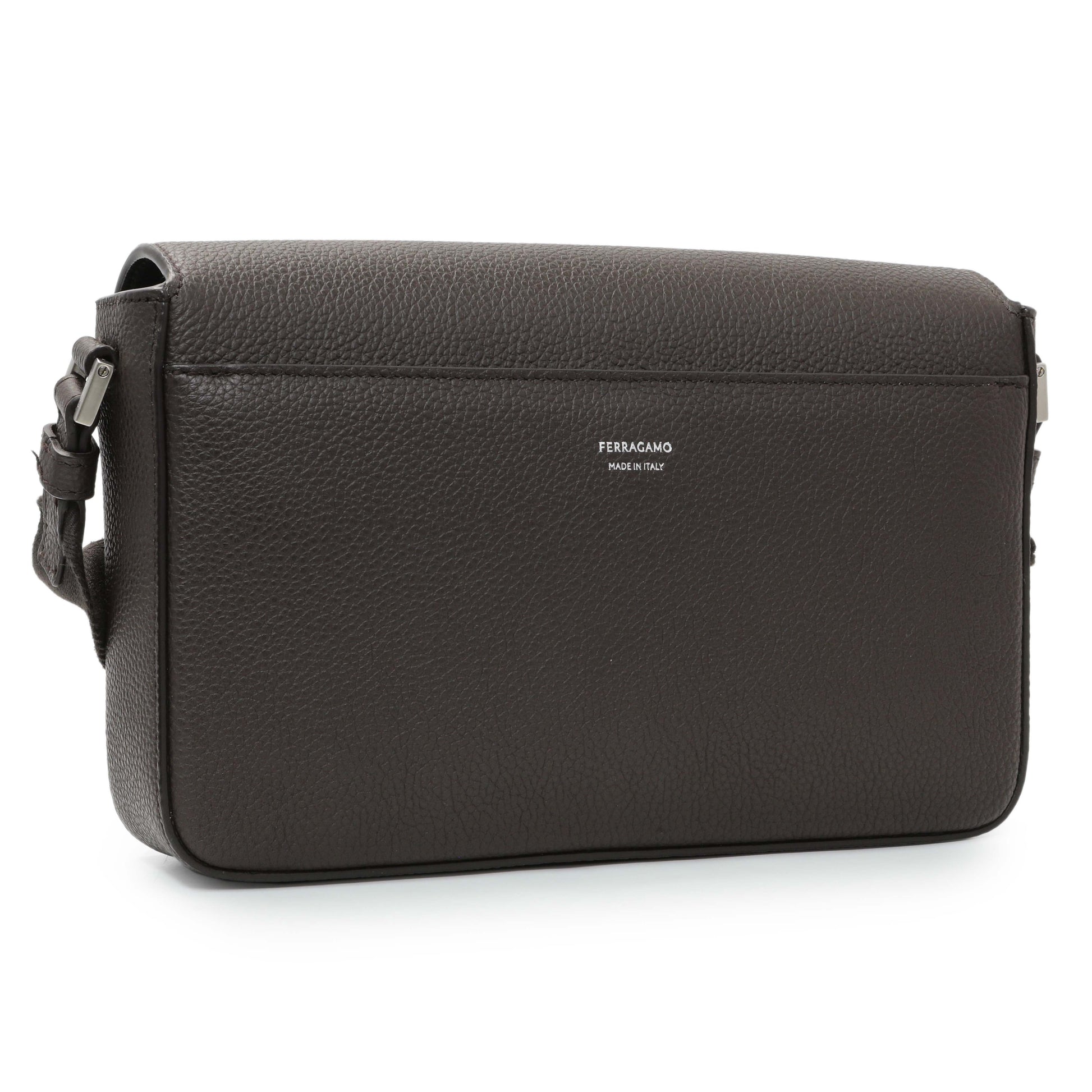 Exclusive Ferragamo Brown Double Gancini Messenger Bag — Side View