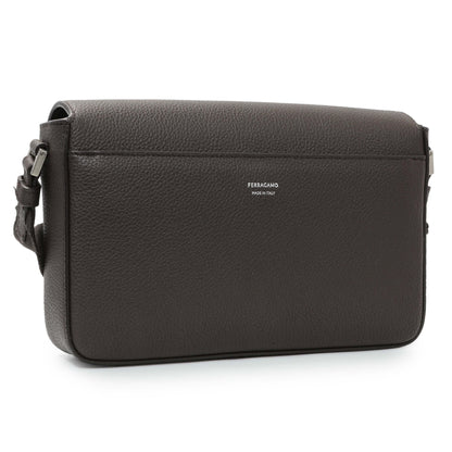 Exclusive Ferragamo Brown Double Gancini Messenger Bag — Side View