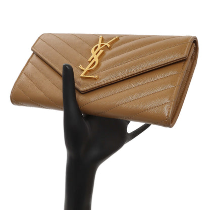 Exclusive Saint Laurent Brown Grain De Poudre Matelasse Chevron Monogram Flap Wallet — Alternate View 11