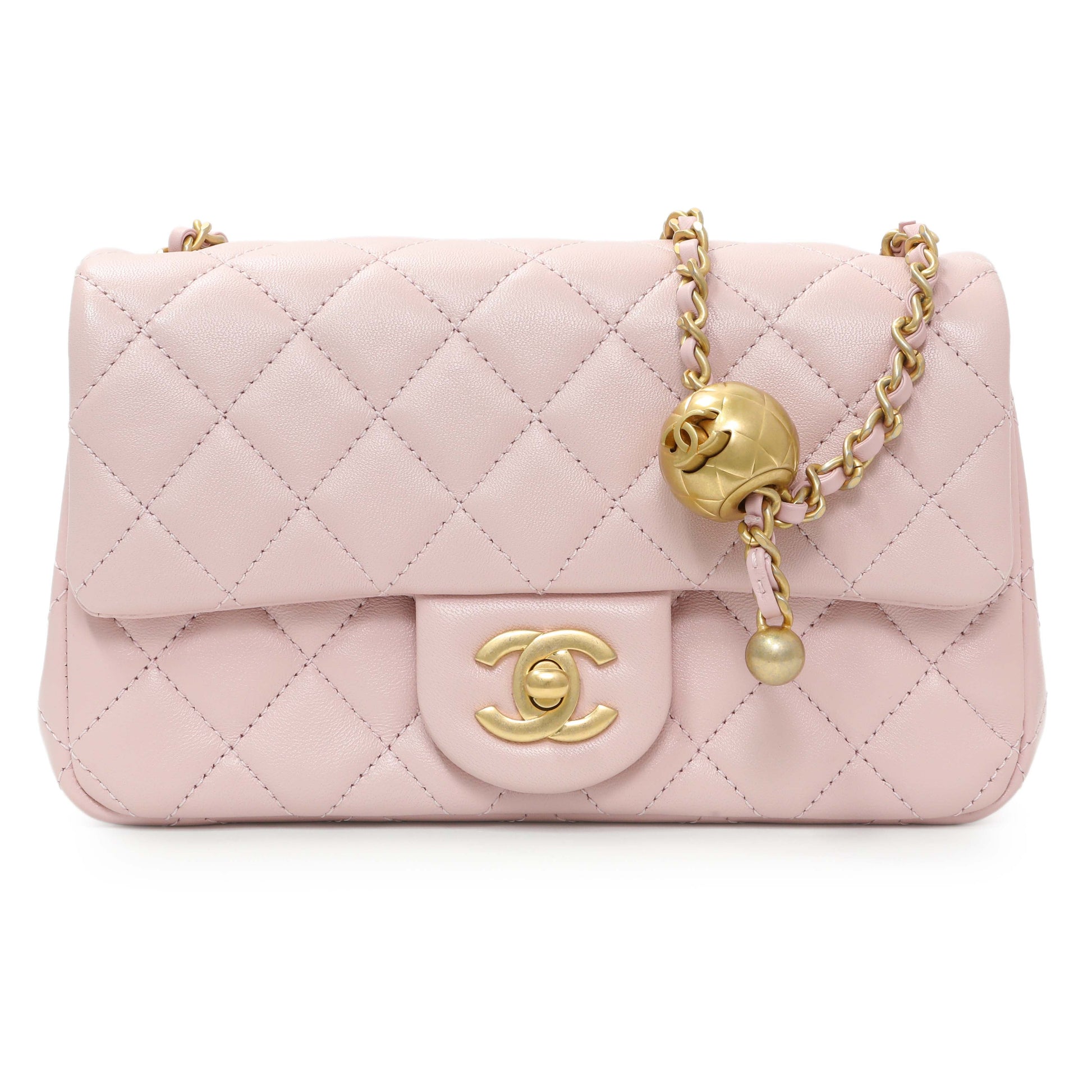 Exclusive Chanel Light Pink Lambskin Rectangular Pearl Crush — Front View