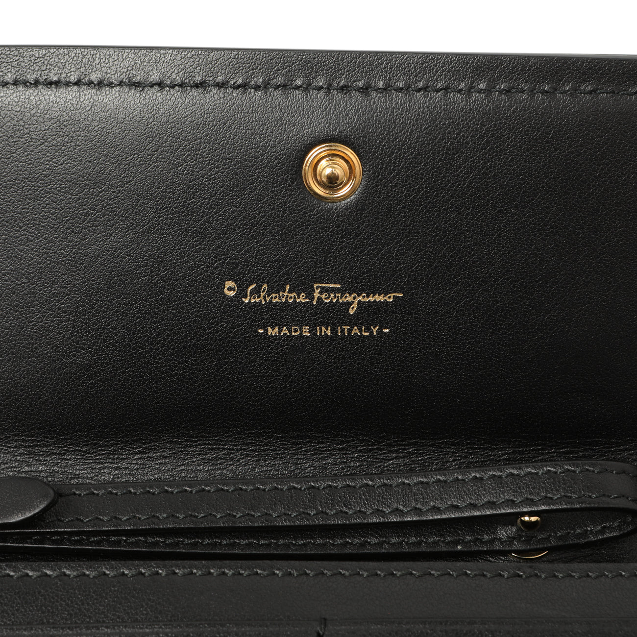 Exclusive Salvatore Ferragamo Black Calfskin Vara Bow Wallet — Detail View