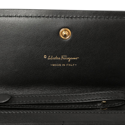 Exclusive Salvatore Ferragamo Black Calfskin Vara Bow Wallet — Detail View