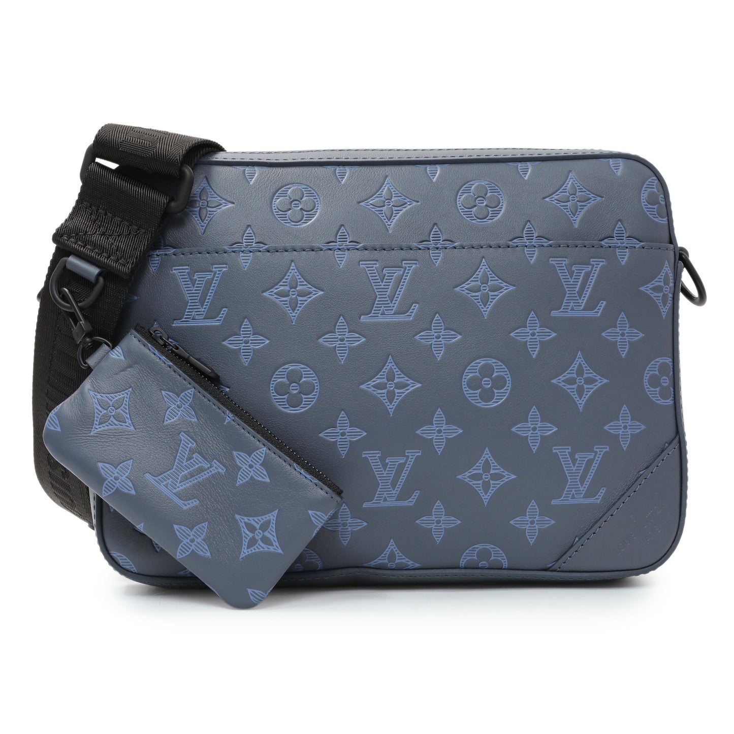 Exclusive Louis Vuitton Navy Monogram Shadow Duo Messenger — Front View