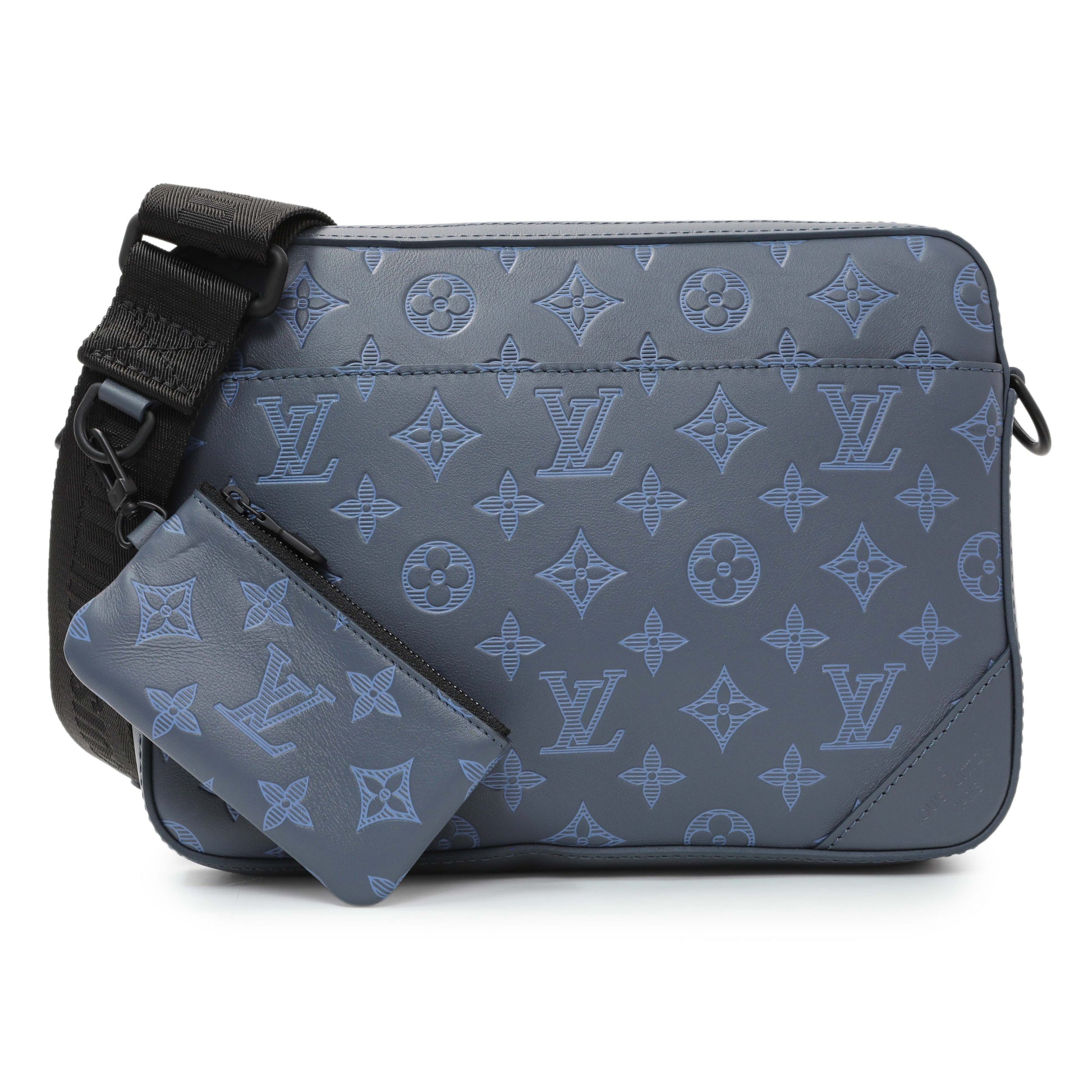 Exclusive Louis Vuitton Navy Monogram Shadow Duo Messenger — Front View