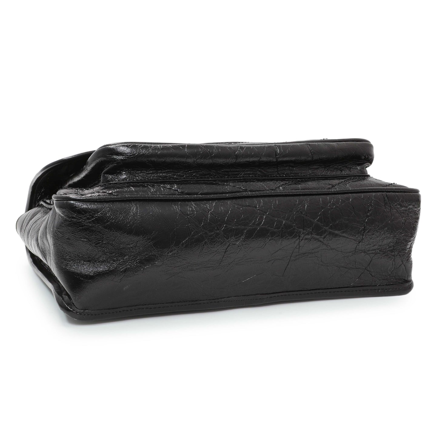 Exclusive Saint Laurent Black Crinkled Calfskin Matelasse Monogram Large Niki Chain Satchel — Back View