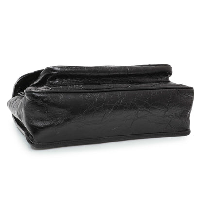 Exclusive Saint Laurent Black Crinkled Calfskin Matelasse Monogram Large Niki Chain Satchel — Back View