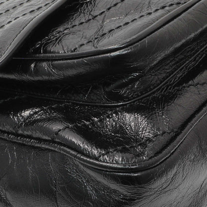 Exclusive Saint Laurent Black Crinkled Calfskin Matelasse Monogram Large Niki Chain Satchel — Top View
