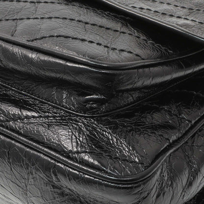 Exclusive Saint Laurent Black Crinkled Calfskin Matelasse Monogram Large Niki Chain Satchel — Detail View